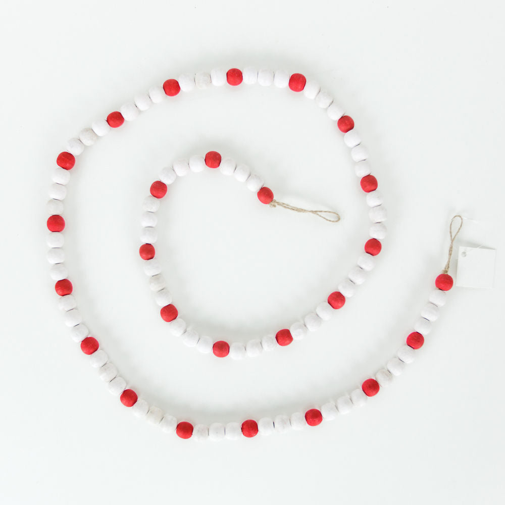 Wood Bead Garland - White & Red Christmas