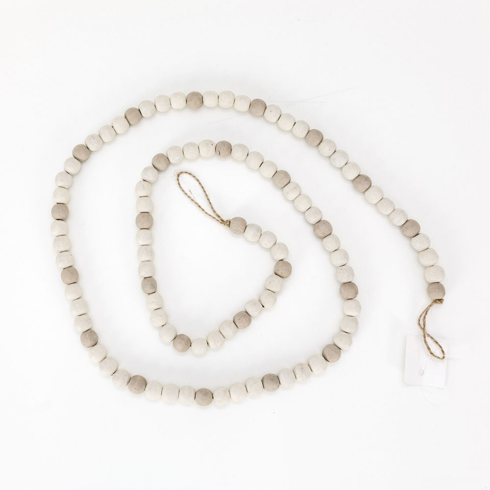 Wood Bead Garland - White & Tan