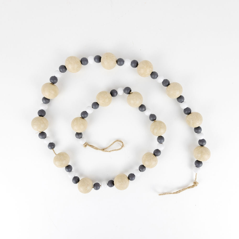Wood Bead Garland - Natural & Grey Tones
