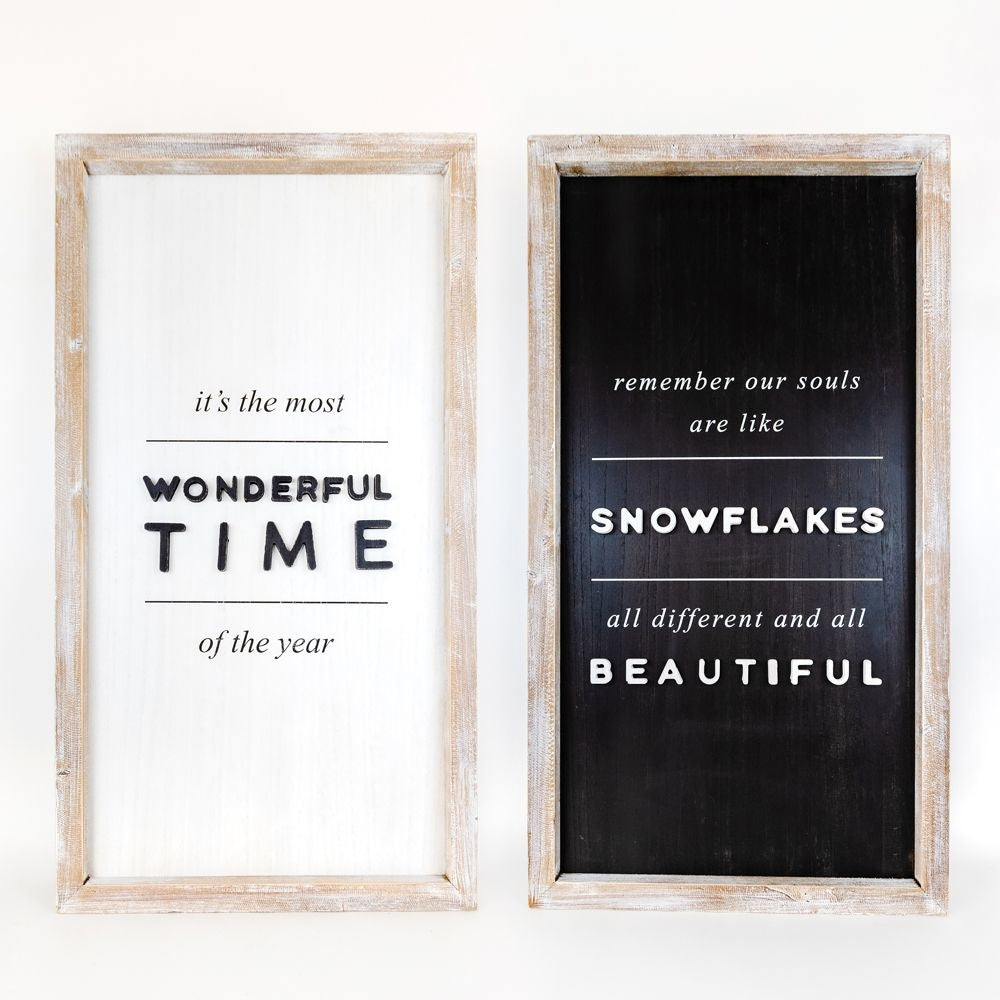 Reversible Wood Frame Sign - Wonderful/Snowflake