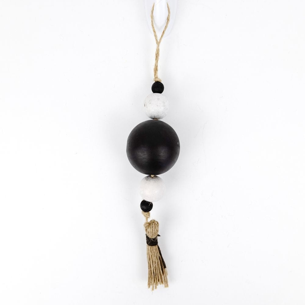 Wood Ornament with Beaded Tassel