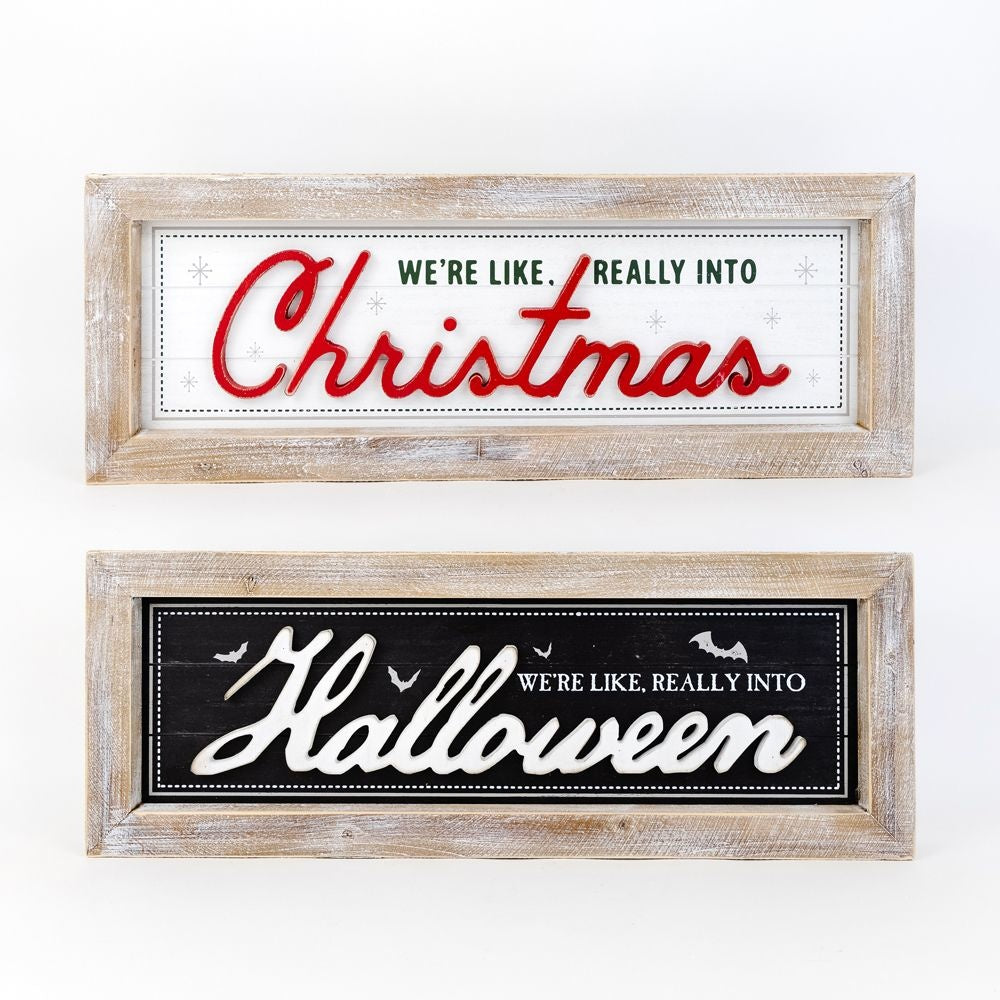 Reversible Christmas/Halloween Wood Frame Sign
