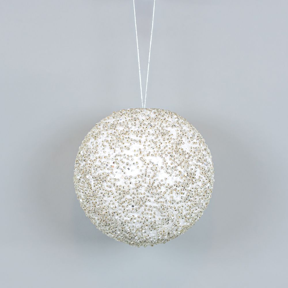 6" White Jewel Ball Ornament