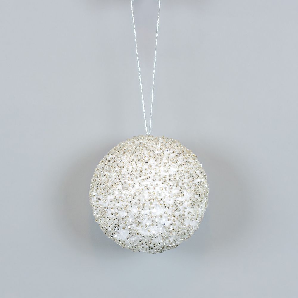 4" White Jewel Ball Ornament
