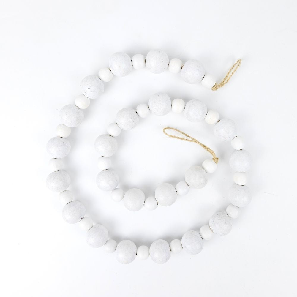 32" Wooden Bead Garland - White