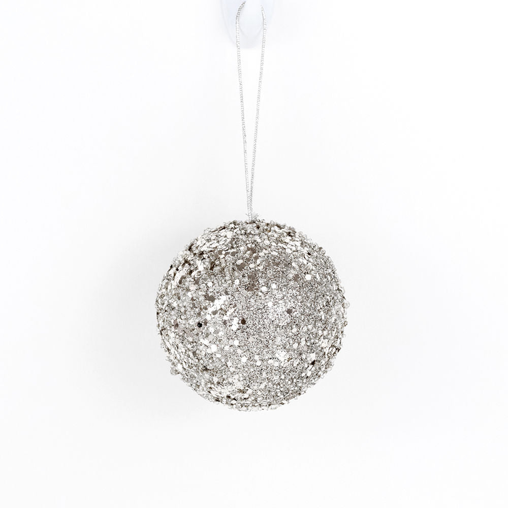 4" Silver Jewel Ball Ornament