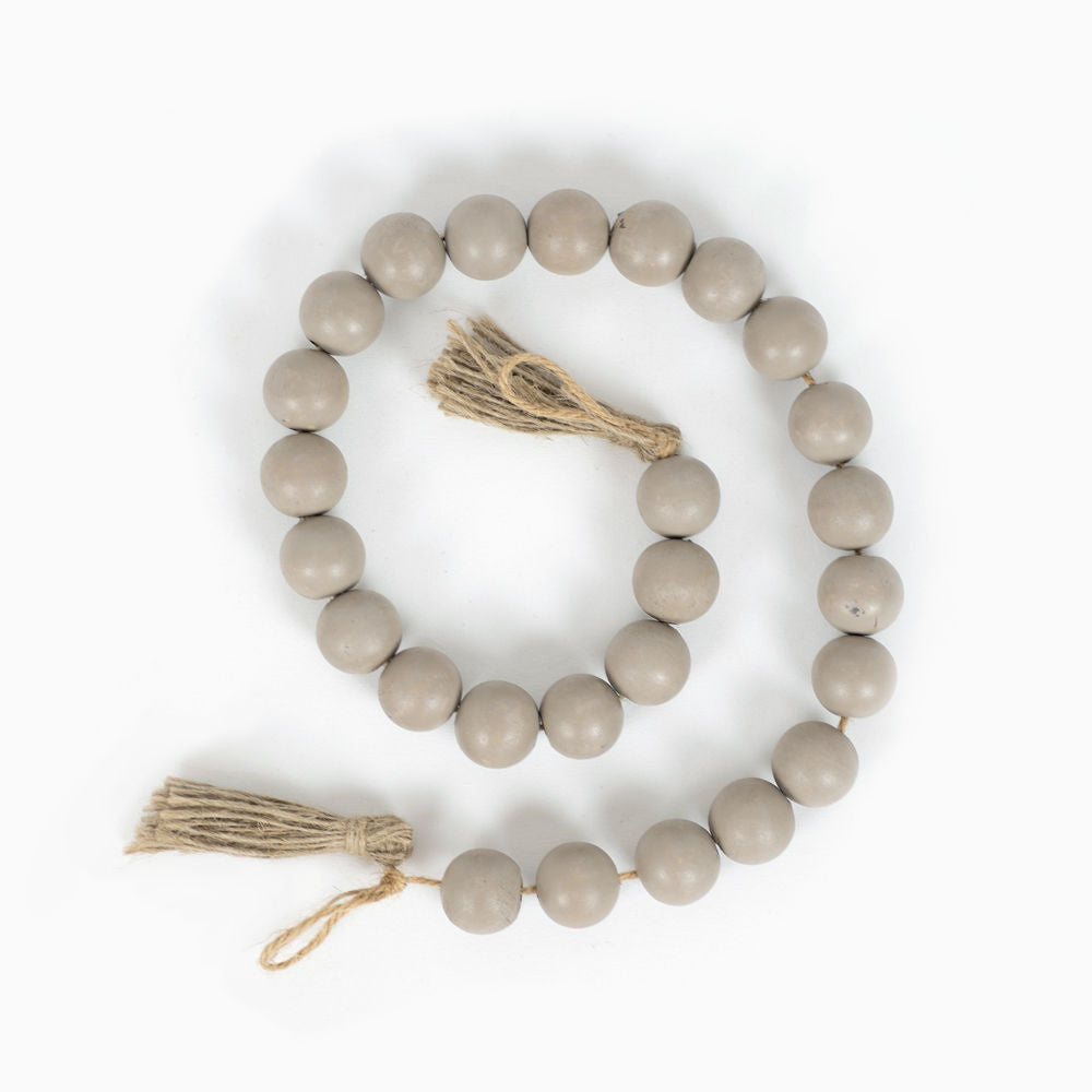 24" Wood Bead Garland with Tassels - Grey
