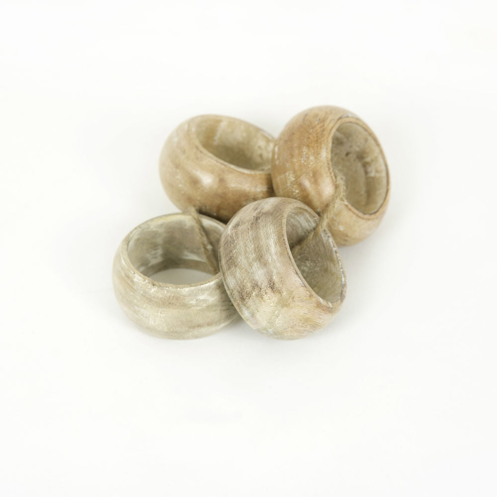 Mango Wood Round Napkin Rings - Set of 4