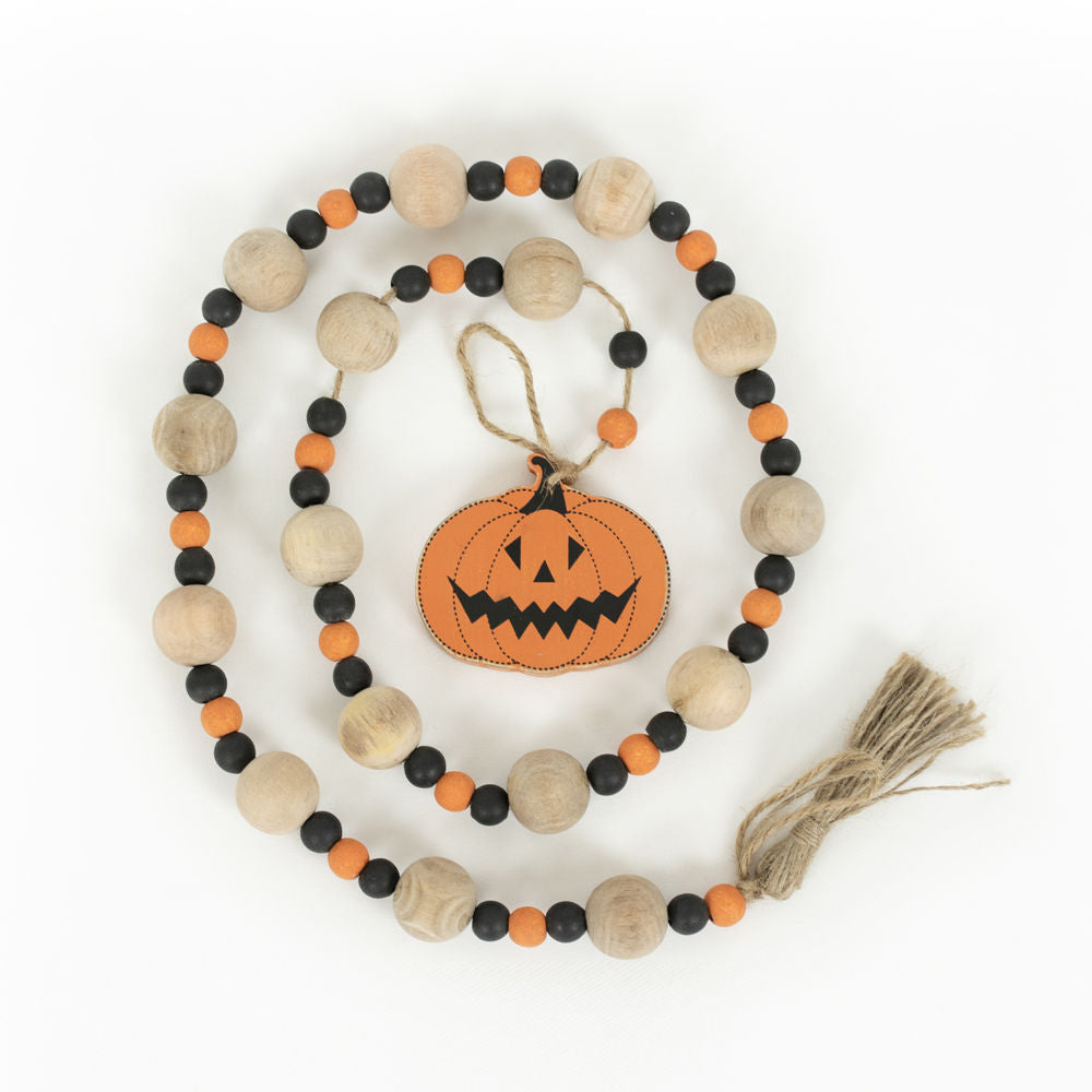 Wood Bead Garland with Tassels - Pumpkin
