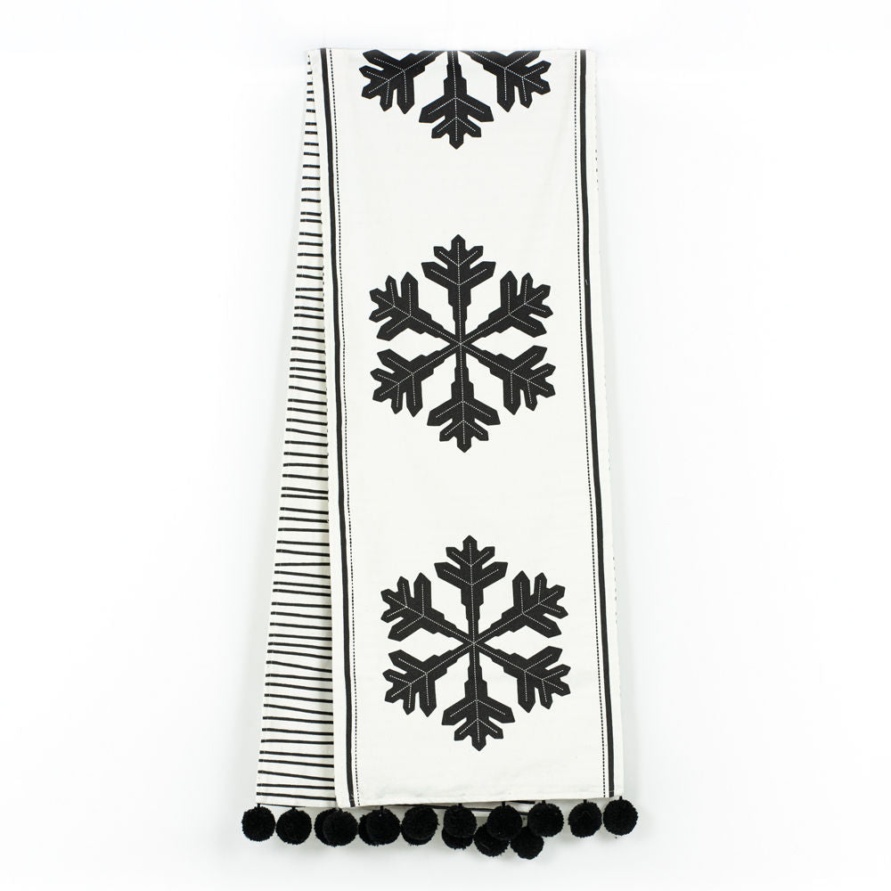 Linen Reversible Table Runner - Stripe & Snowflake