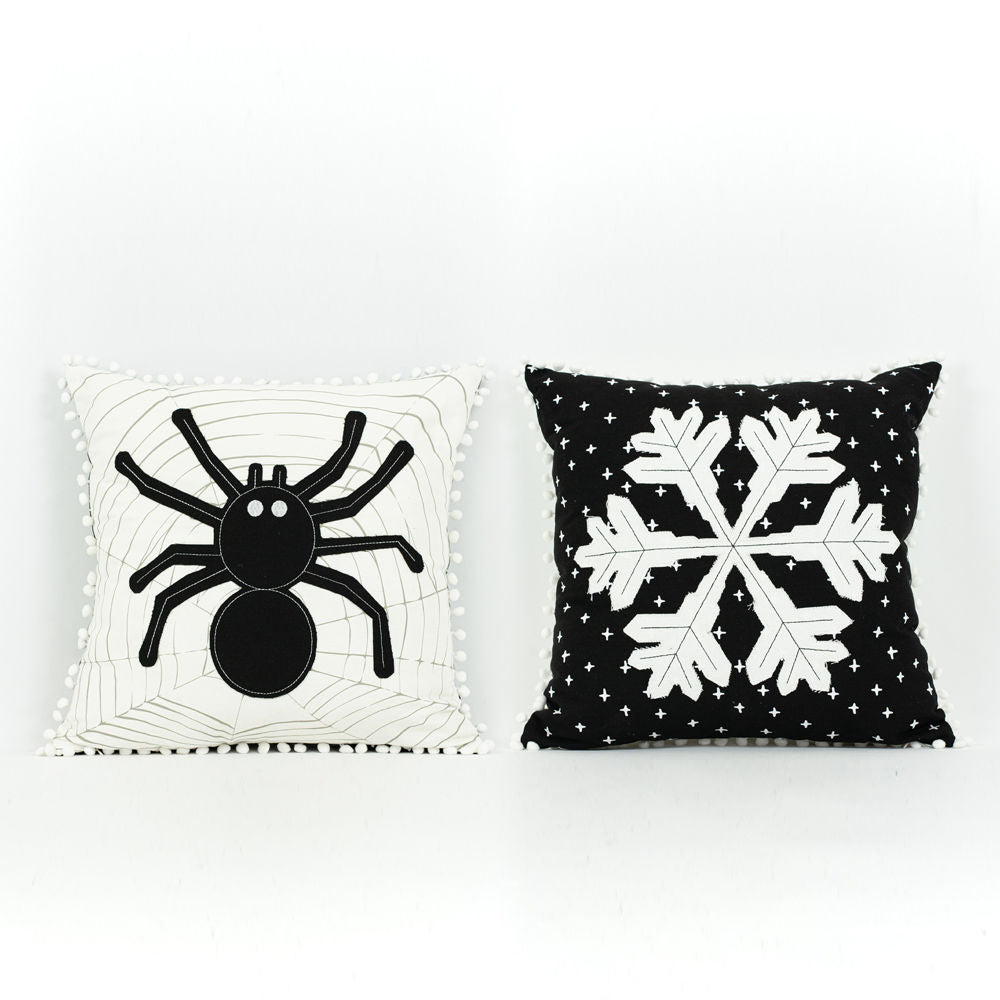 Spider & Snowflake Reversible Linen Pillow