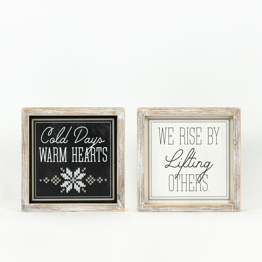 8x8 Reversible Wood Frame Sign - Warm Hearts/Rise by Lifting