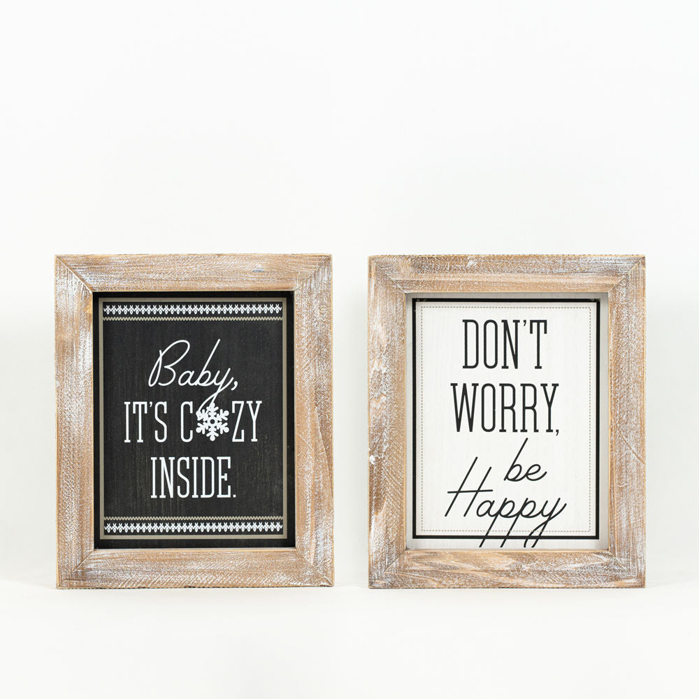 10x12 Reversible Wood Frame Sign - Cozy/Worry