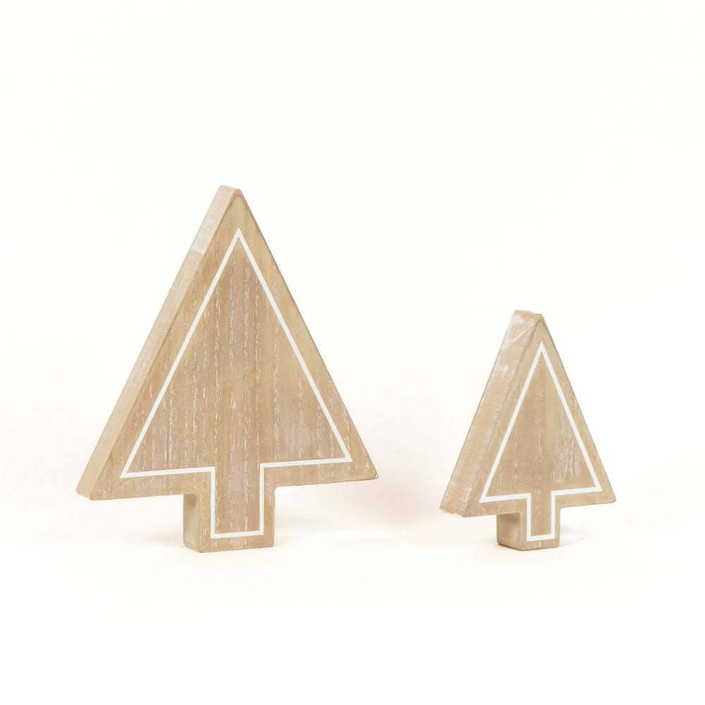Frosty Wooden Tree Decor Set of Two