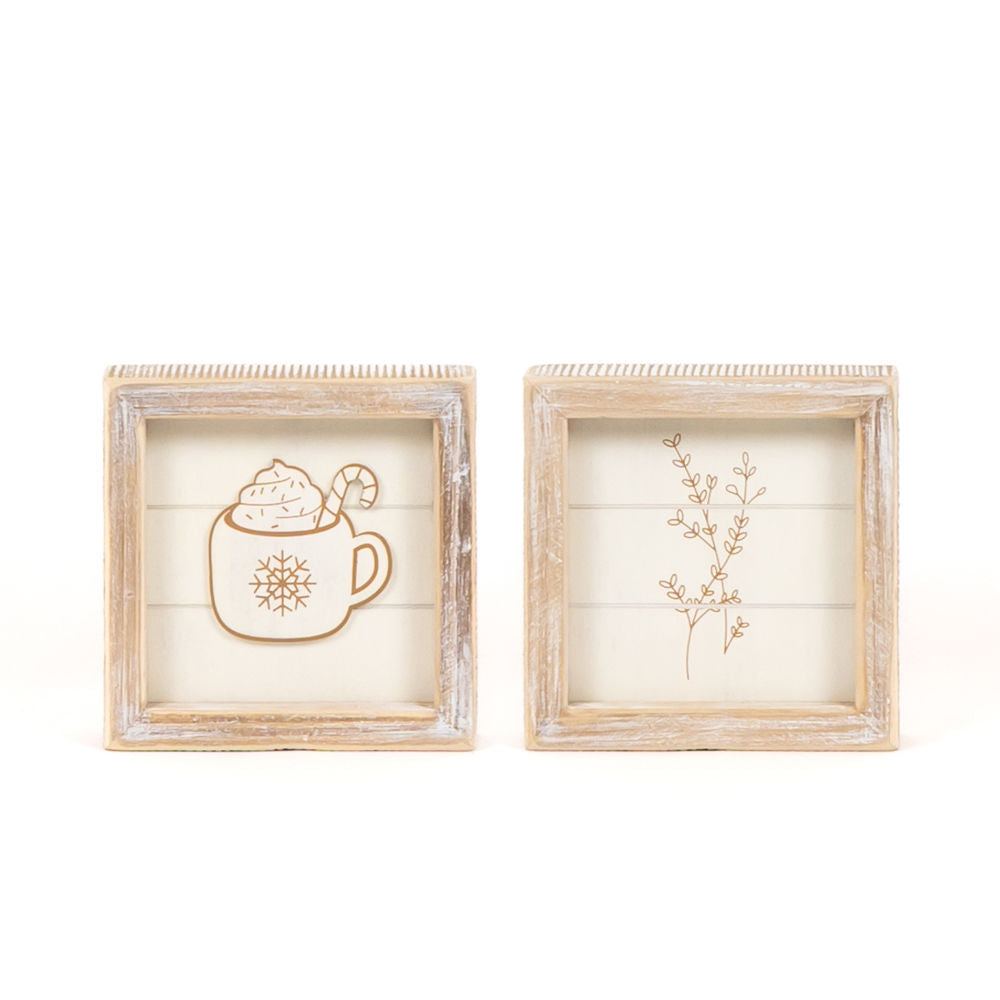 Reversible Wood Frame Sign - Mug & Plant
