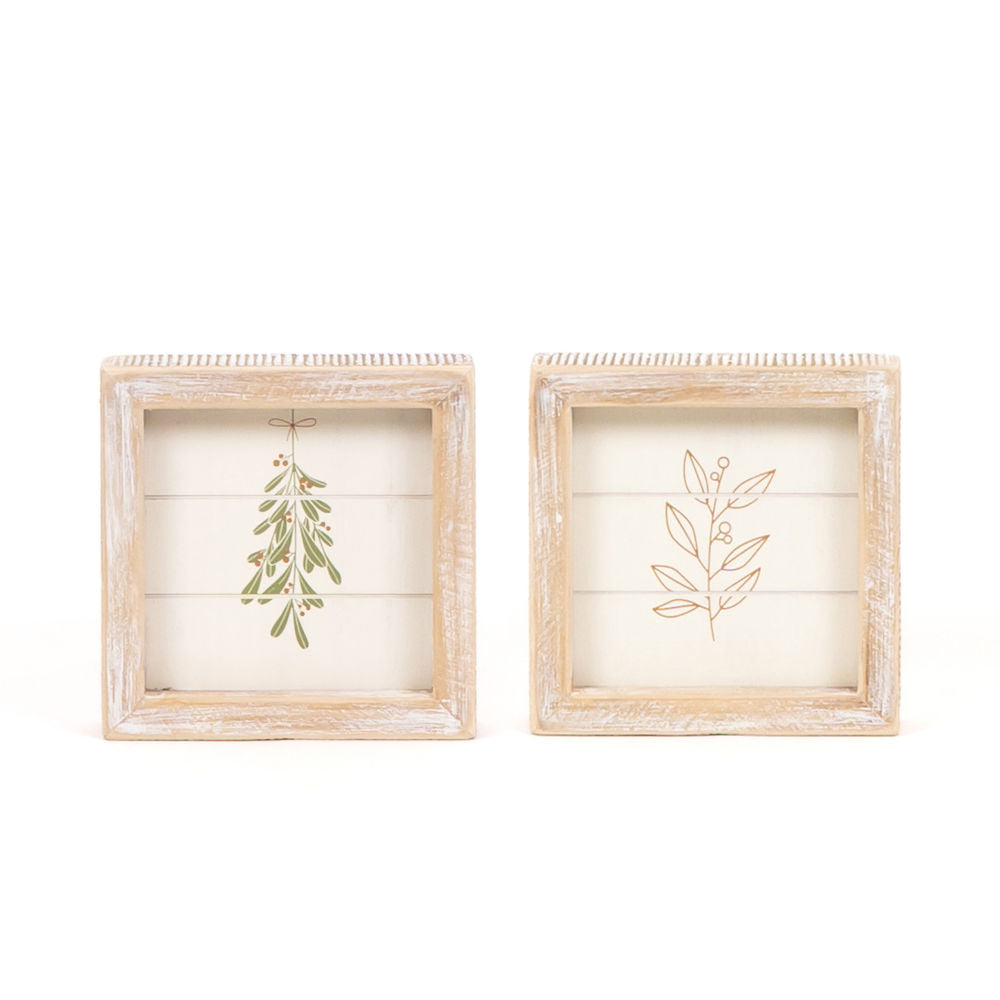 5x5 Reversible Mistletoe Wood Frame Sign