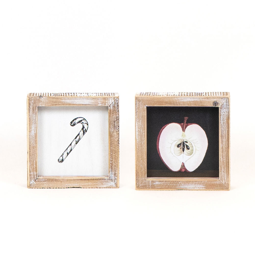 5x5 Reversible Wood Frame Sign - Candy Cane/Apple Design