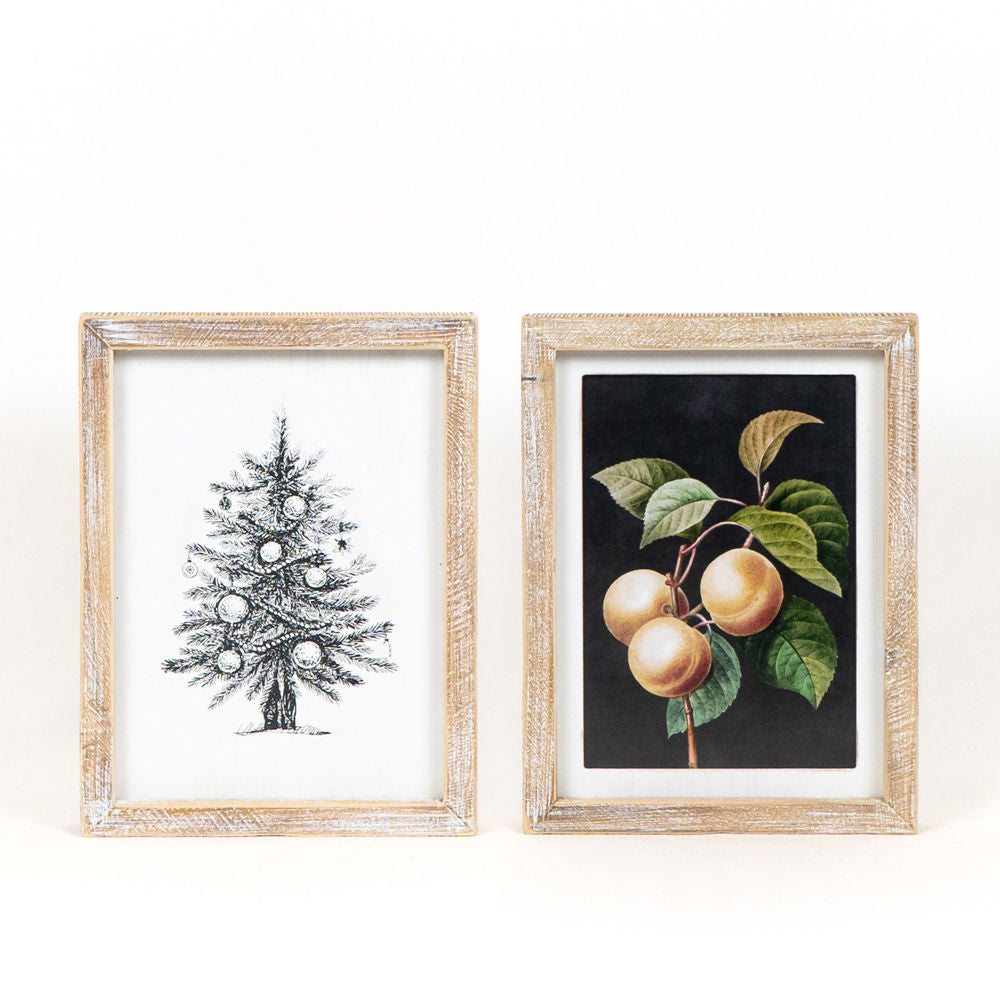 9x12 Reversible Wood Frame Sign - Christmas Tree/Peaches