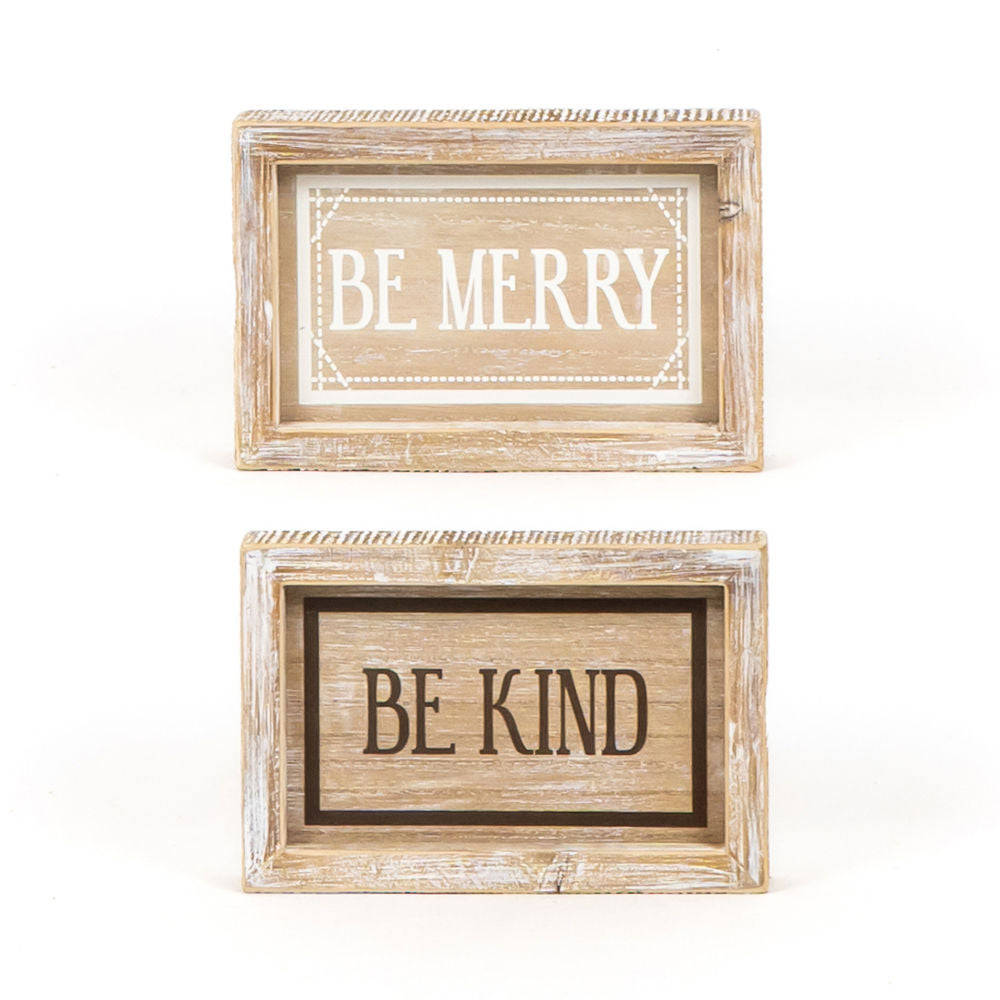 7x5 Reversible Wood Frame Sign - Merry/Kind