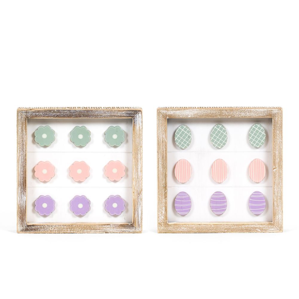 7x7 Reversible Wood Frame Sign - Egg & Flower Design