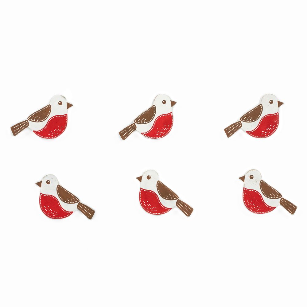 Wood Bird Shapes Multicolor Set of 6