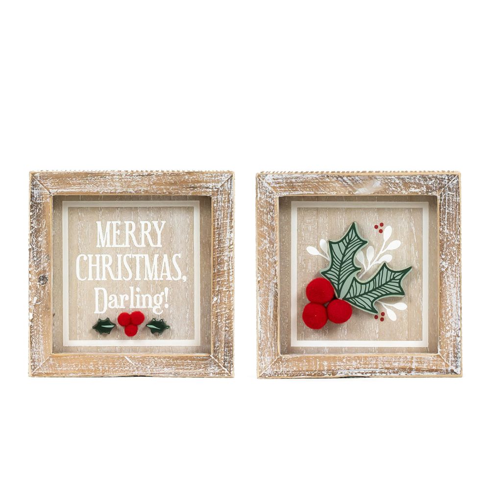 Holly/Merry Reversible Wood Frame Sign