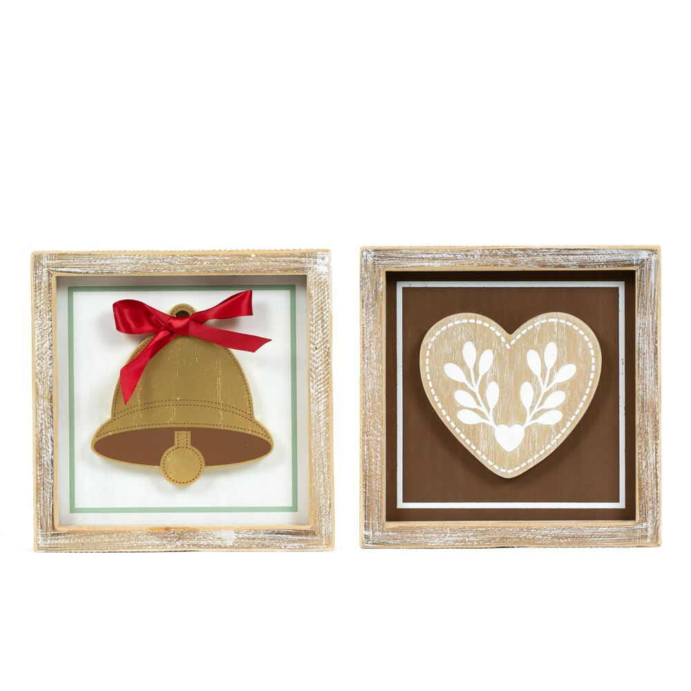 Reversible Bell/Heart Wood Frame Sign