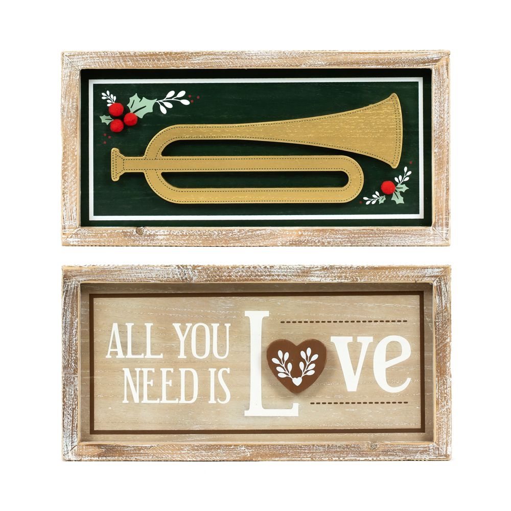 13" Reversible Wood Frame Sign - HORN/LOVE