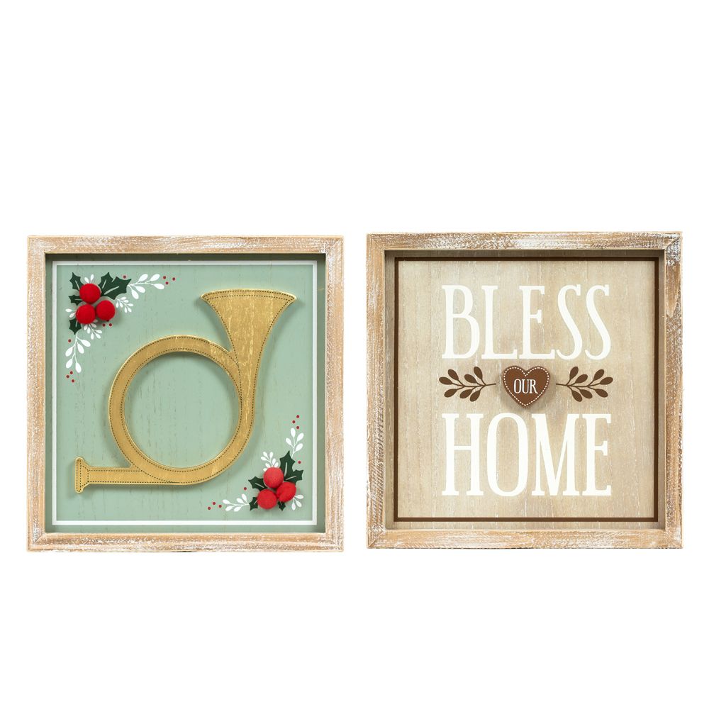 Reversible Wood Frame Sign - HORN/BLESS