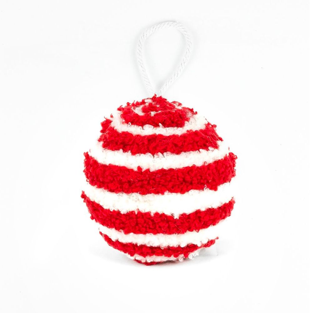 3x3x3 Yarn Ball Ornament - Red & White