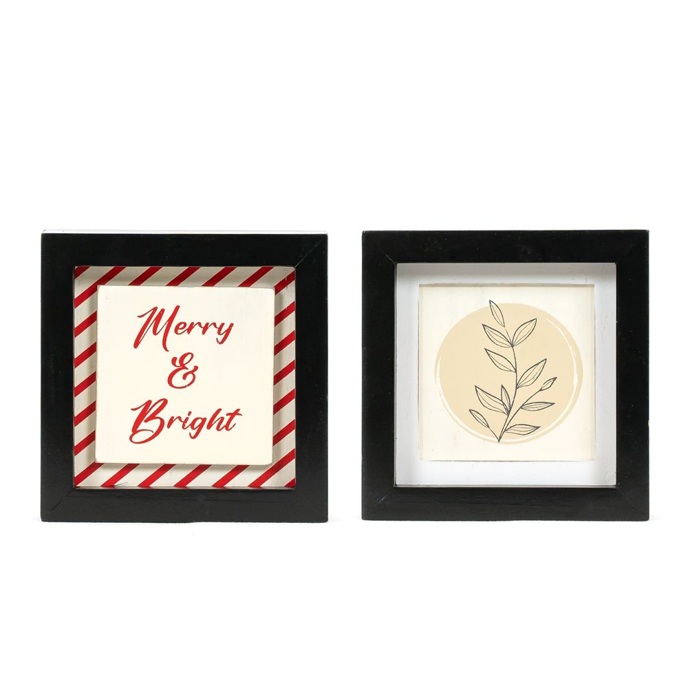 Reversible Wood Frame Sign - Merry/Plant