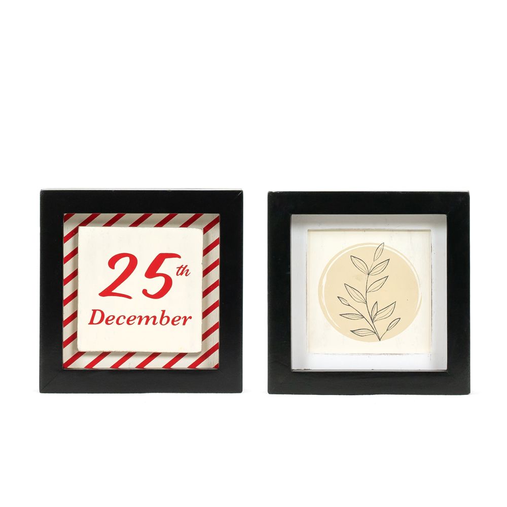 5x5 Reversible Wood Frame Sign - December/Plant