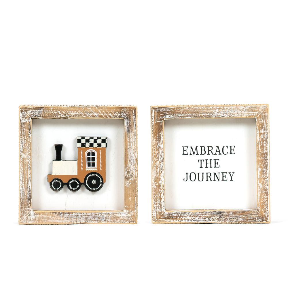 Train Journey Reversible Wood Frame Sign