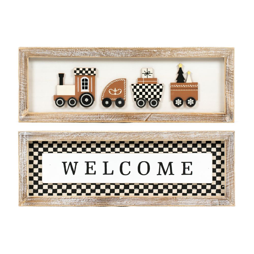 17" Reversible Train/Welcome Wood Sign