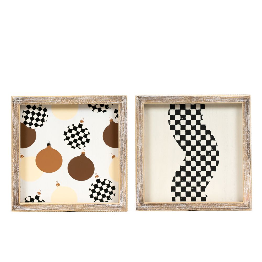 8x8 Reversible Wood Frame Sign - Balls/Squiggle