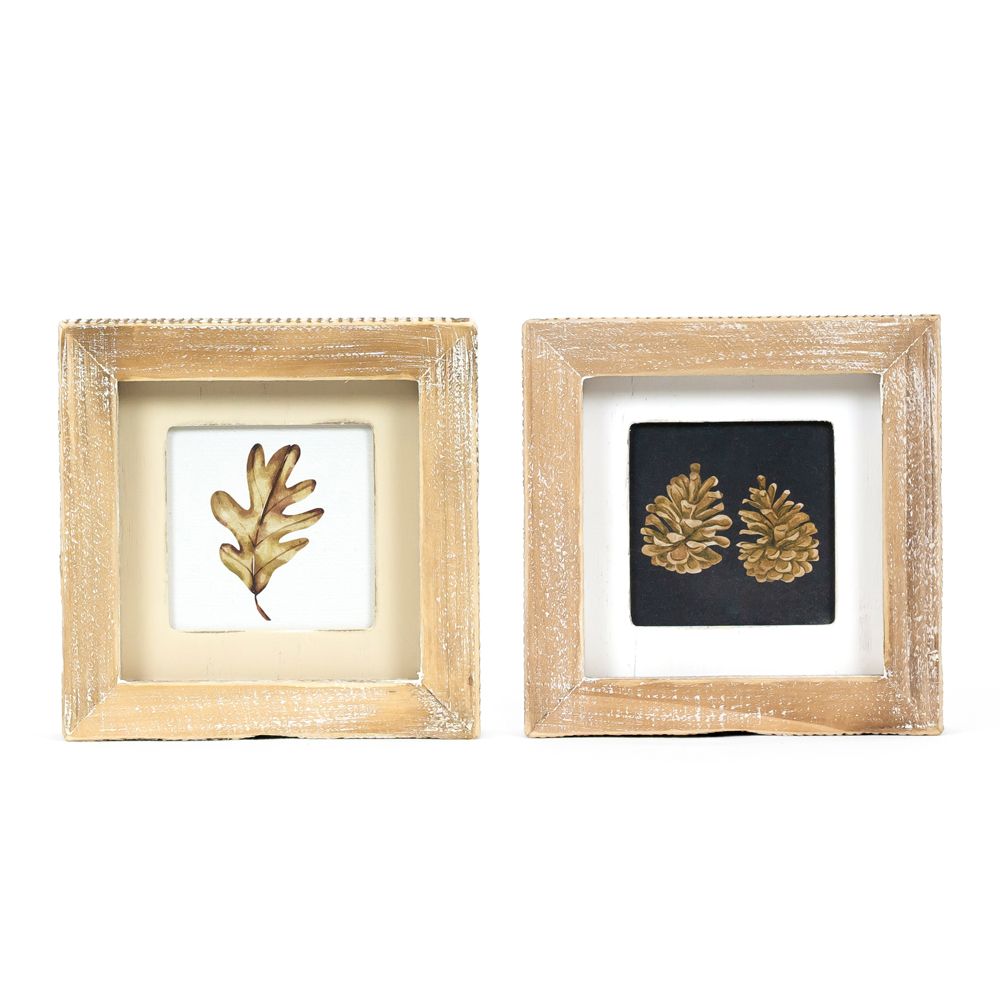5x5 Reversible Wood Frame Sign - Pinecones & Leaves