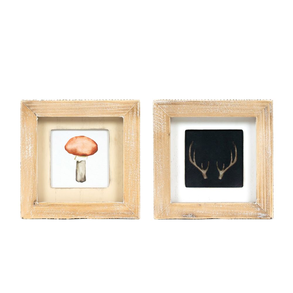 Reversible Wood Frame Sign - Antler/Mushroom