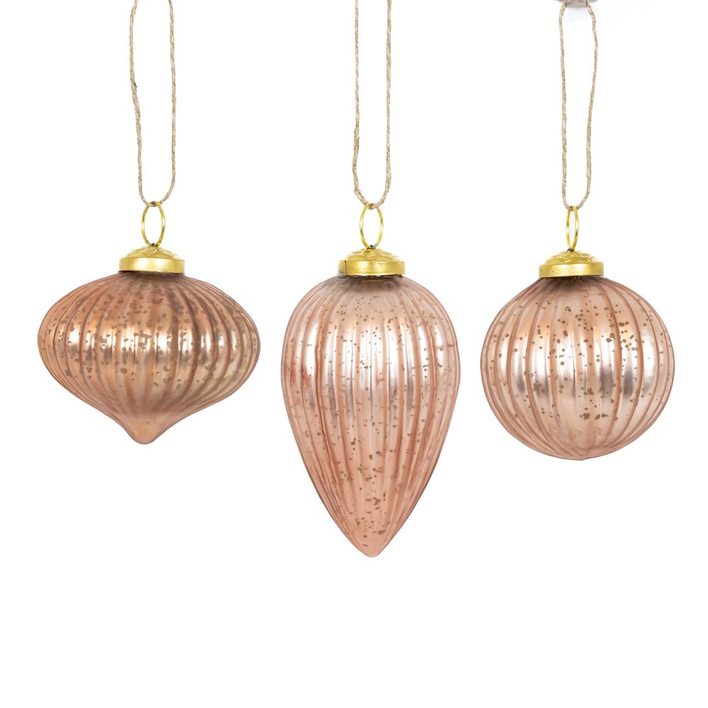 3x3x3 Rose Gold Glass Ornaments - Set of 3