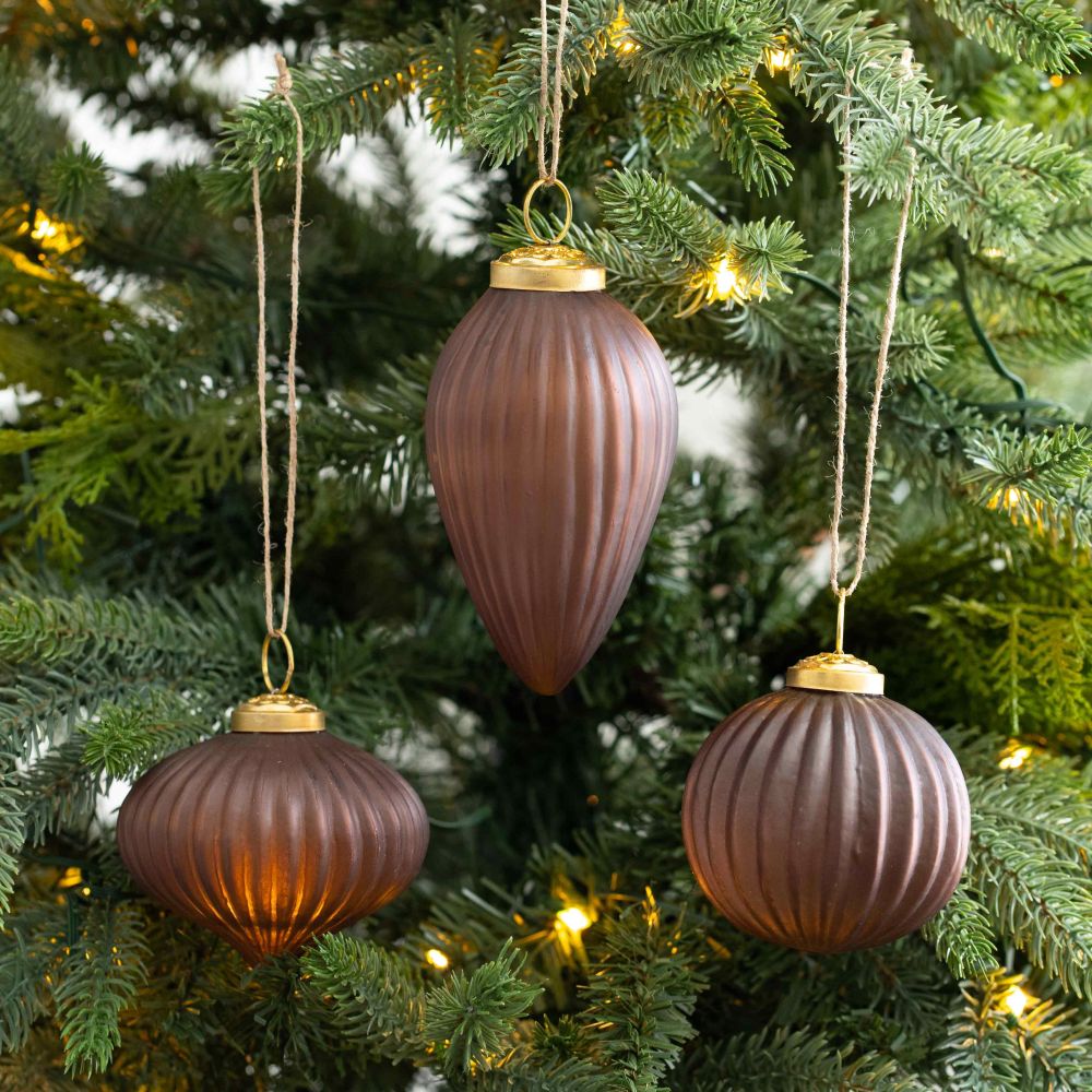 3x3x3 Brown Glass Ornaments - Set of 3