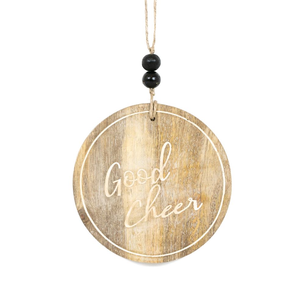 4x4 Good Cheer Mango Wood Ornament