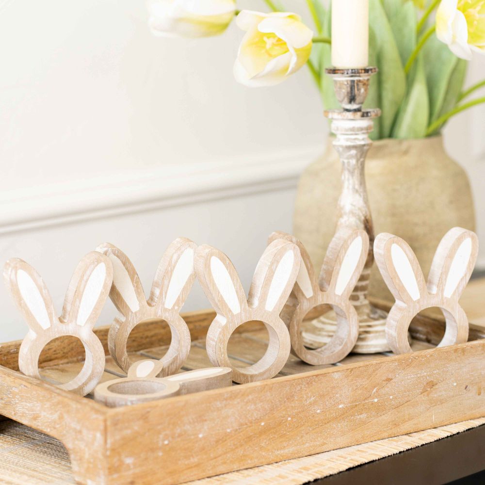 Bunny Wood Napkin Rings - Set of 6