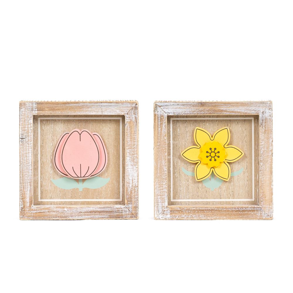 Reversible Tulip & Daffodil Wood Frame Sign