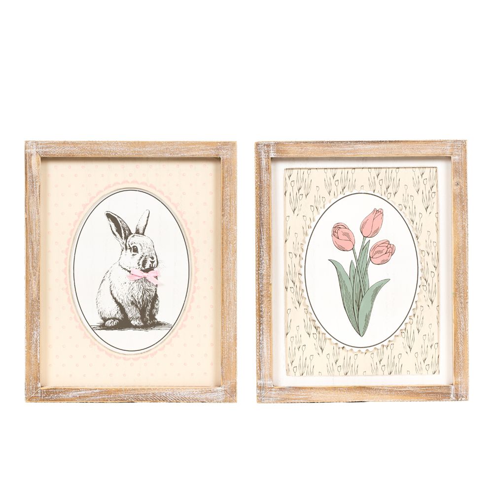 10x12 Reversible Wood Frame Sign - Tulip & Bunny