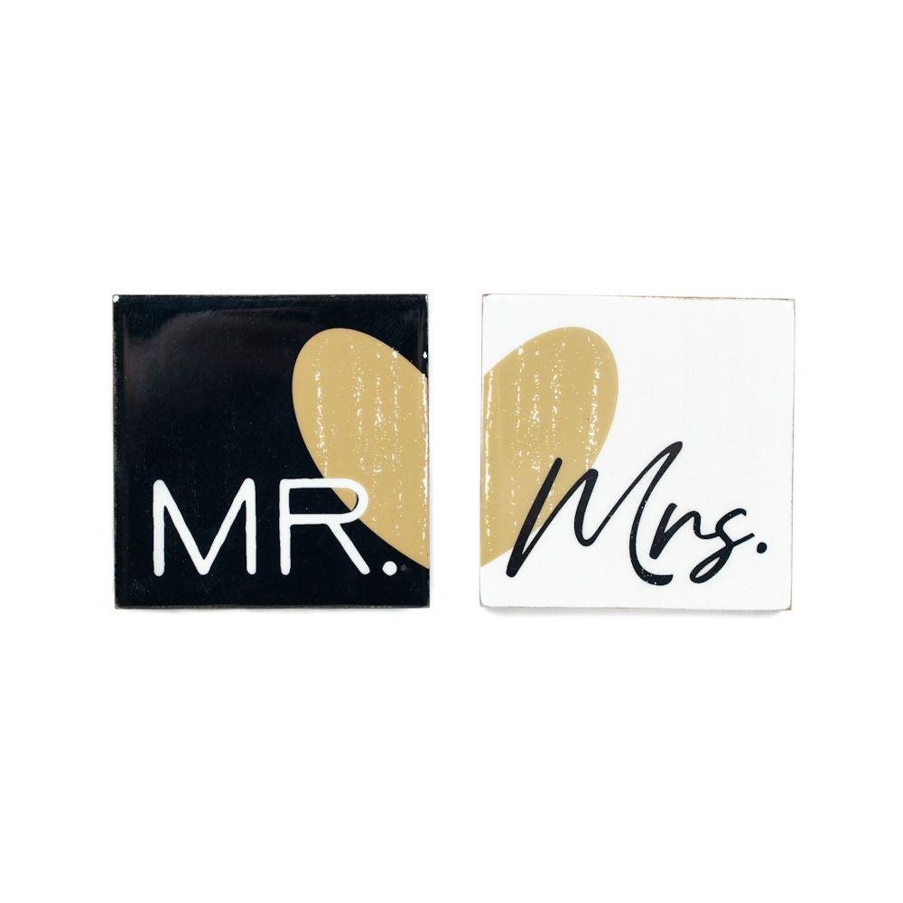 Mr & Mrs Wood Coaster Magnets (Set of 2)