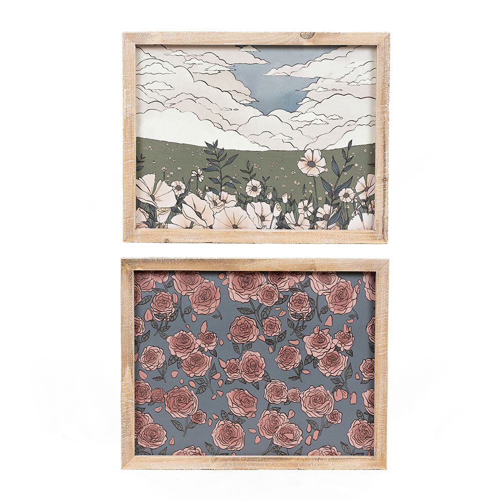 Reversible Wood Frame Sign - Landscape & Roses