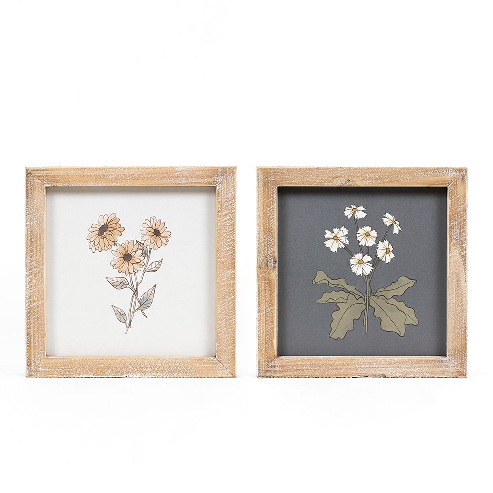 8x8 Reversible Wood Frame Sign - Sunflower & Daisy