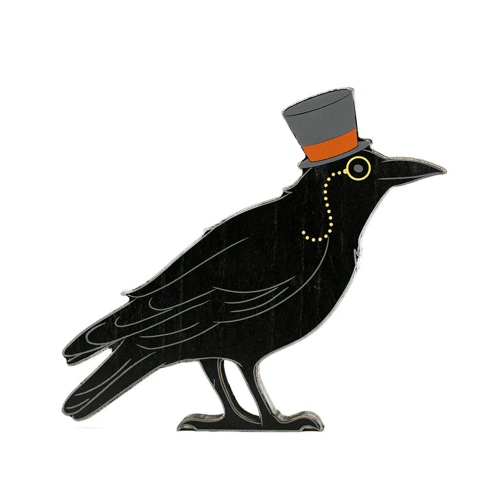 Reversible Chunky Wood Raven Shape - Sweet & Spooky