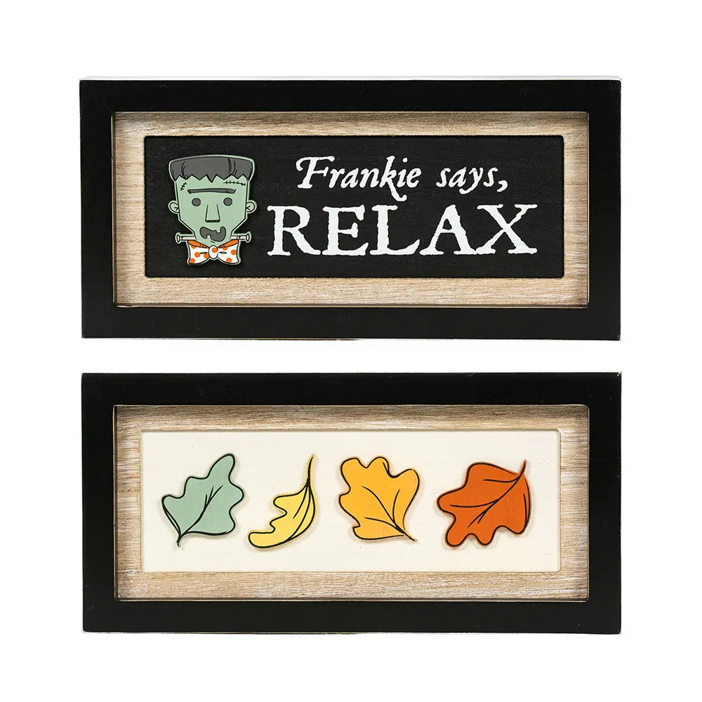 Reversible Wood Frame Sign - RELAX/LEAVES