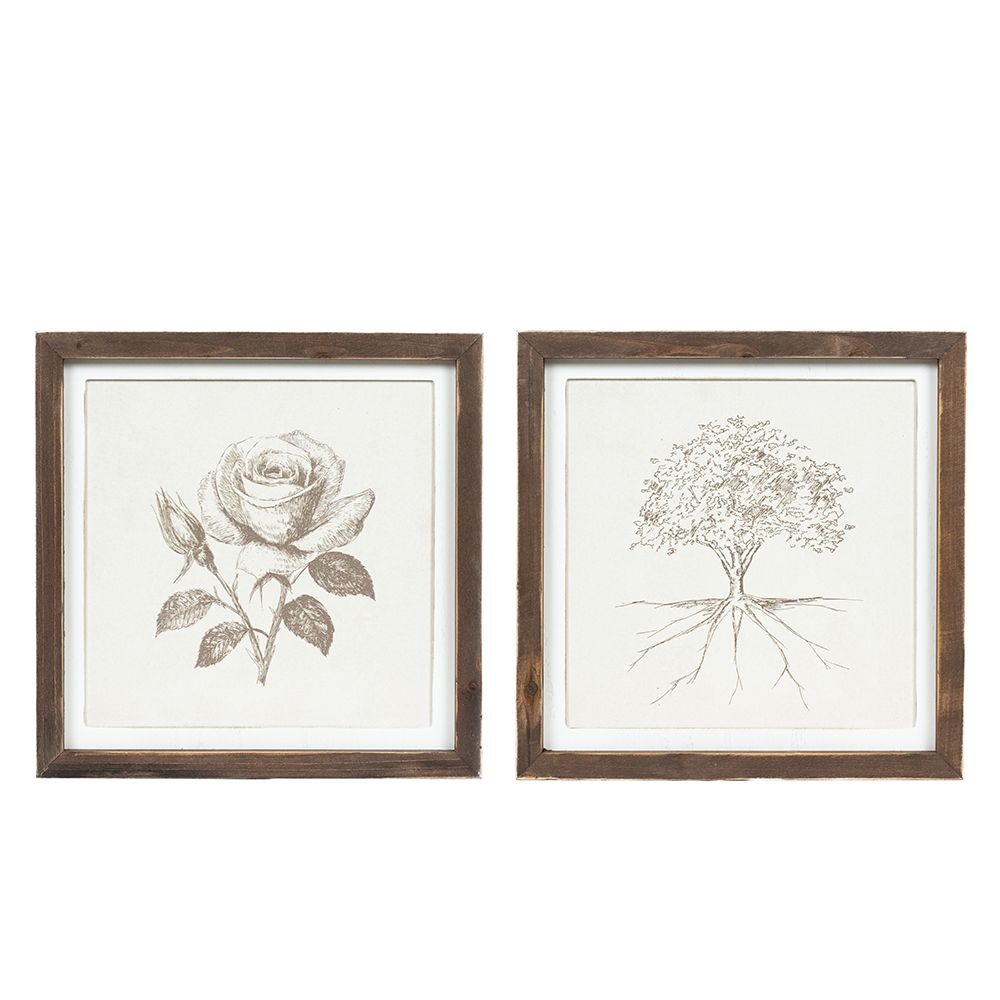 13x13 Reversible Wood Frame Sign - Tree and Rose