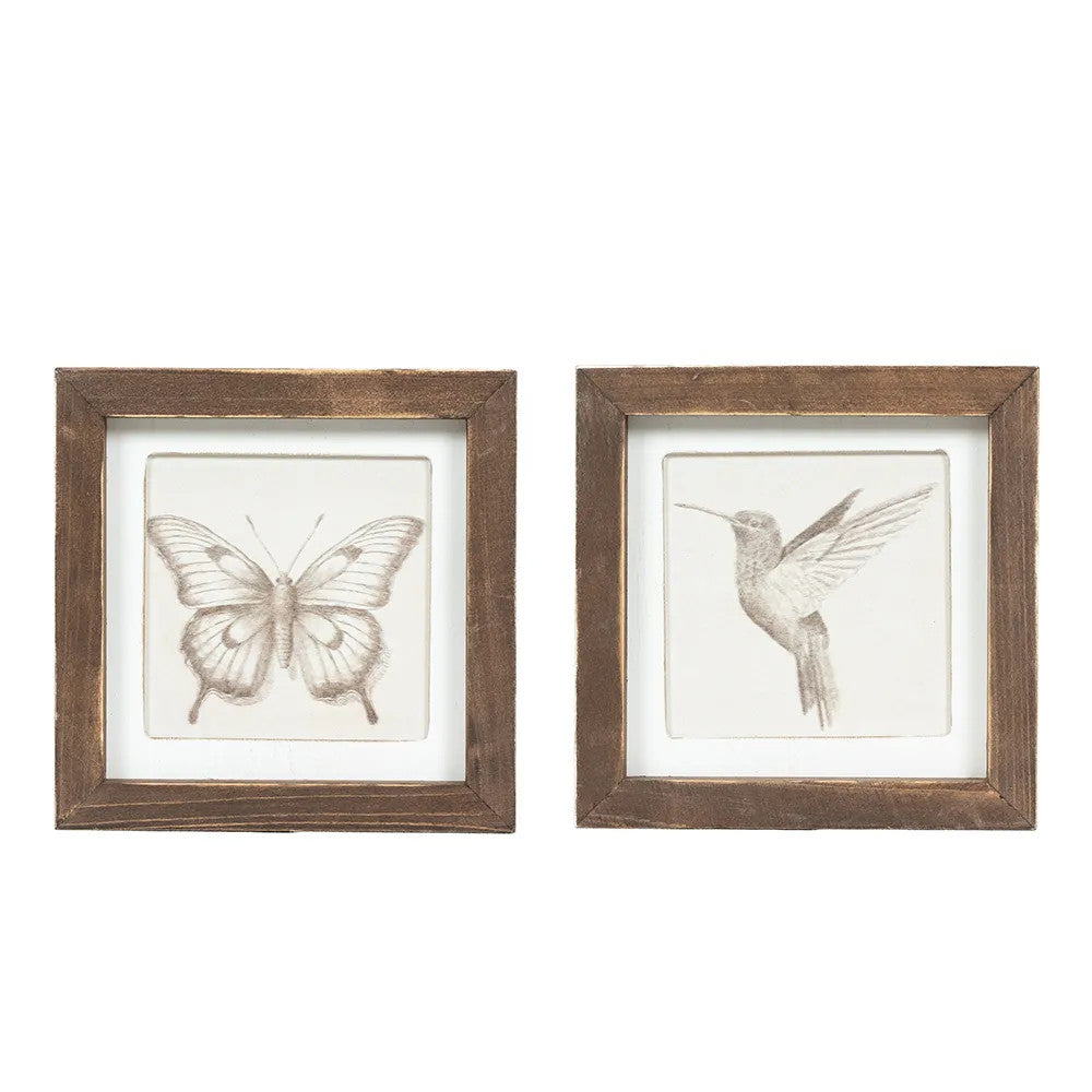 Reversible Bird & Butterfly Wood Frame Sign